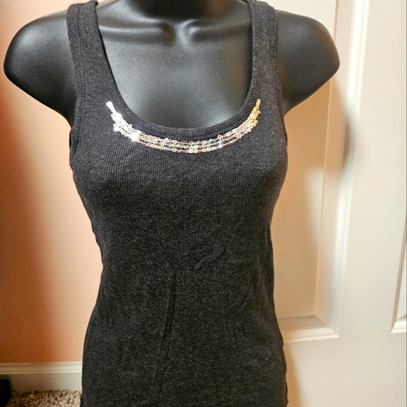 New York & Company Tops - New York & Company Gray Embellished Fitted Tank Top